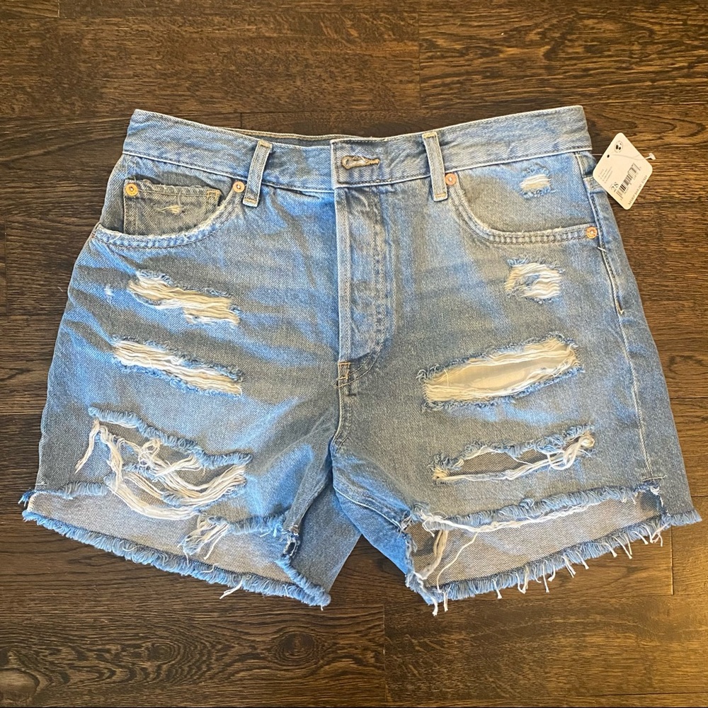 Free People Light Blue Distressed Denim Jean Shorts